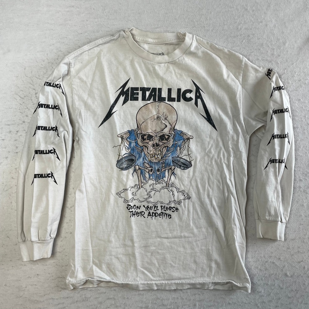 Metallica Long Sleeve Shirt Mens MD White Graphic Logo Sleeves Band Tee 2017